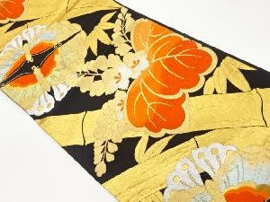 竹に向かい蝶・桐模様織出し袋帯